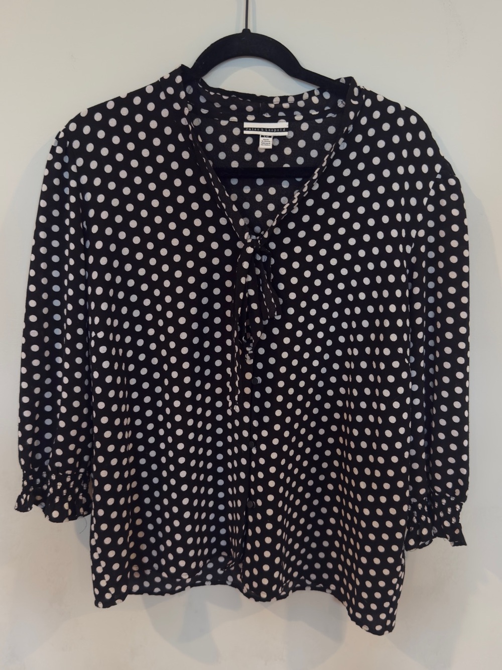 Women’s Black Polka Dot Tie-Neck Blouse